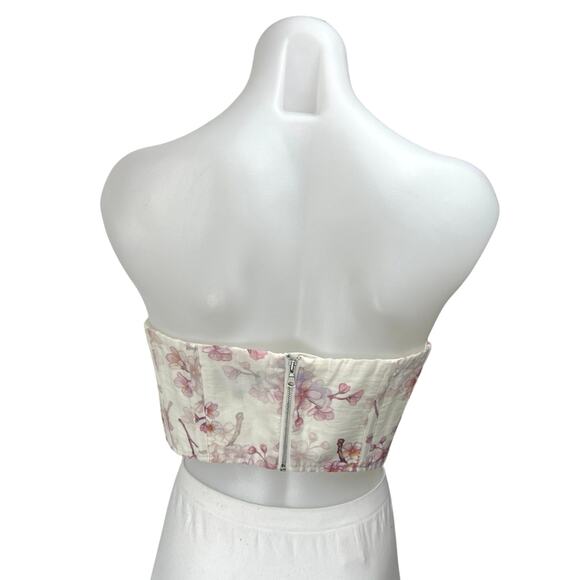 Bardot Gracious White Floral Sleeveless Strapless Bandeau Corset Crop Tank Top M - Picture 2 of 5